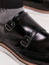 ASOS DESIGN brogue monk shoes in black leather with white wedge sole