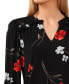 Women's Floral Split Neck Smocked Shoulder Top