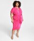 Фото #2 товара Trendy Plus Size Tie-Front Ruched Shirtdress