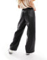 Фото #8 товара Stradivarius Petite faux leather wide leg jogger in black