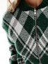 Фото #7 товара Mango tartan zip front knitted jacket in green