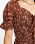 Фото #4 товара Wednesday's Girl milkmaid mini dress in brown vintage floral