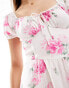 Hollister corset detail waist midi dress in white with pink floral print