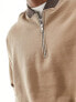 Фото #5 товара ASOS DESIGN oversized half zip sweatshirt with contrast collar in brown