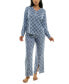 ფოტო #1 პროდუქტის Women's 2-Pc. Printed Henley Pajamas Set