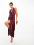 Фото #7 товара Pretty Lavish knot front satin maxi dress in merlot