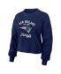 Women's Navy Distressed New England Patriots Waffle Knit Long Sleeve T-shirt and Shorts Lounge Set