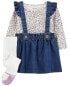 Фото #1 товара Baby 3-Piece Floral Long-Sleeve Bodysuit & Chambray Jumper Set 3M
