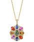 Фото #3 товара EFFY Collection eFFY® Multi-Sapphire (2-3/4 ct. t.w.) & Diamond (1/4 ct. t.w.) Flower 18" Pendant Necklace in 14k Gold