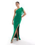 Фото #4 товара Vesper one shoulder tie detail maxi dress with thigh split in green