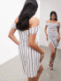 Фото #7 товара ASOS EDITION structured drape off shoulder mini dress in stripe print