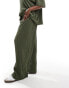 ONLY Curve boxy plisse wide leg trousers co-ord in khaki