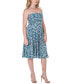 ფოტო #2 პროდუქტის Teal Floral Strapless Tube Top Flowy Knee Length Dress