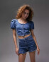 Фото #4 товара Topshop denim frill short in mid blue