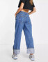 ASOS DESIGN mid rise baggy boyfriend jeans mid blue