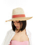 My Accessories adjustable frayed edge fedora hat with red trim in natural