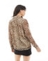 Y.A.S sheer open neck chuck on shirt in leopard print