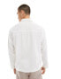 Bershka linen rustic long sleeve shirt in white