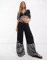 River Island embriodered wide leg trouser co-ord in black