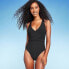 Фото #1 товара Women's Ribbed Plunge Twist-Front One Piece Swimsuit - Shade & Shore Black S