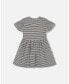 ფოტო #3 პროდუქტის Girl Organic Cotton Dress With Flounce Sleeves Stripe Black And White - Toddler|Child