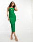 Vesper Petite cut out one shoulder midi dress in bright green