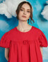 Sister Jane rosette puff sleeve smock top in red