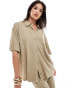 Фото #2 товара ASOS DESIGN linen look resort shirt in taupe