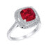 Large Fashion Solitaire AAA Cubic Zirconia Pave CZ Cushion Cut Simulated Ruby Red Cocktail Statement Ring For Women