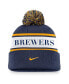 Фото #2 товара Men's Navy Milwaukee Brewers Team Stripe Peak Cuffed Knit Hat with Pom