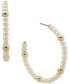 Gold-Tone Medium Bead & Imitation Pearl C-Hoop Earrings, 1.57"