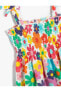 Фото #4 товара Kız Çocuk Ince Askılı Fiyonk Detaylı Lastikli Çiçek Baskılı Midi Elbise Pamuklu