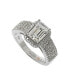 Suzy Levian Sterling Silver Cubic Zirconia Emerald-Cut Halo Ring