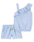 Фото #1 товара Baby 2-Piece Floral Print Asymmetrical Top & Paperbag Twill Shorts Set 12M