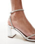 SEQWL Wide Fit mid block heel sandals with embellished straps in silver