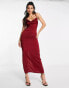 NaaNaa cowl neck satin maxi dress in burgundy