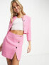 Morgan tweed asymmetric button detail mini skirt co-ord in pink