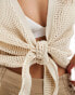 JDY tie front crochet cardigan in beige