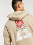 ADPT oversized washed hoodie with rose back print in beige