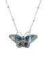 ფოტო #1 პროდუქტის Women's Silver Tone Blue and Black Enamel Butterfly Necklace