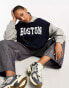 Фото #2 товара ASOS DESIGN oversized colourblock hoodie with boston graphic in grey marl and navy