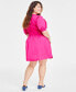 Фото #4 товара Trendy Plus Size Puff-Sleeve Smocked Dress, Created for Macy's