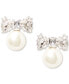 Фото #1 товара Silver-Tone Cubic Zirconia Bow & Imitation Pearl Statement Stud Earrings