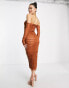 Фото #4 товара Rare London ruched midi dress with gloves in cinnamon