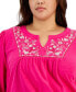 Фото #3 товара Plus Size Embroidered Split-Neck Top, Created for Macy's