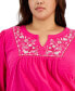 ფოტო #3 პროდუქტის Plus Size Embroidered Split-Neck Top, Created for Macy's