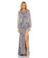 Фото #1 товара Women's Embellished Illusion Long Sleeve Faux Wrap Gown