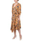 ფოტო #3 პროდუქტის Petite 3/4 Sleeve Belted Chiffon Handkerchief Hem Dress