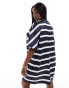 Фото #4 товара ASOS DESIGN Curve satin oversized mini tshirt dress in navy stripe