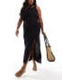 Фото #4 товара ASOS DESIGN Curve one shoulder split strap linen midi sundress in black